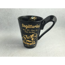 Decal de oro impreso taza, taza de negro con la impresión de calcomanía de oro